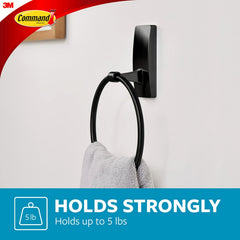 Command Hand Towel Holder Matte Black with Water Resistant Command Strips, Rust Resistant Bathroom Organizer, Holds up to 5 lbs