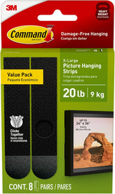 Command 20 lb XL 8 Pairs Heavyweight Picture Hanging Strips (16 Strips), Damage-Free Hangers for Picture Frames, No Tools Required, Ideal for Home Room Wall Decor, Black Adhesive