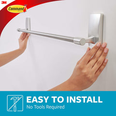 Command Bath Satin Nickel Towel Bar with Water Resistant Command Strips, Bathroom Organizer, 24 in Bar Length Holds up to 10 lbs