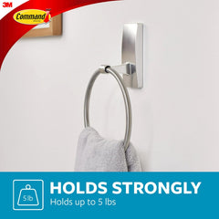 Command Hand Towel Holder Satin Nickel with Water Resistant Command Strips,Rust Resistant Bathroom Organizer,Holds up to 5 lbs,(Pack of 8)