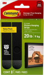 Command 20 lb XL 8 Pairs Heavyweight Picture Hanging Strips (16 Strips), Damage-Free Hangers for Picture Frames, No Tools Required, Ideal for Home Room Wall Decor, Black Adhesive