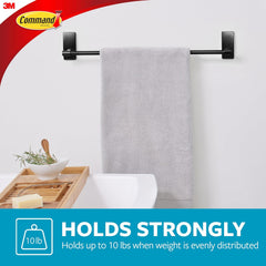 Command Bath Matte Black Towel Bar with Water Resistant Command Strips, Bathroom Organizer, 24 in Bar Length Holds up to 10 lbs